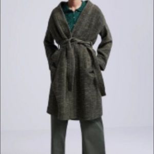 Zara Forrest Green tweed belted jacket. XS
